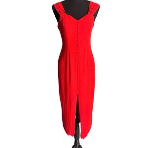 Vintage 1990s Red Linen Blend Sweetheart Wiggle Dress -Jessica Howard Size 4 USA